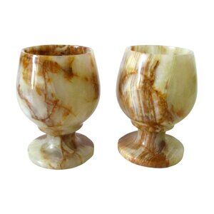 2 Vintage Onyx Marble Cordial Goblets - Sherry Shot Liqueur Cordial Glasses - Dr